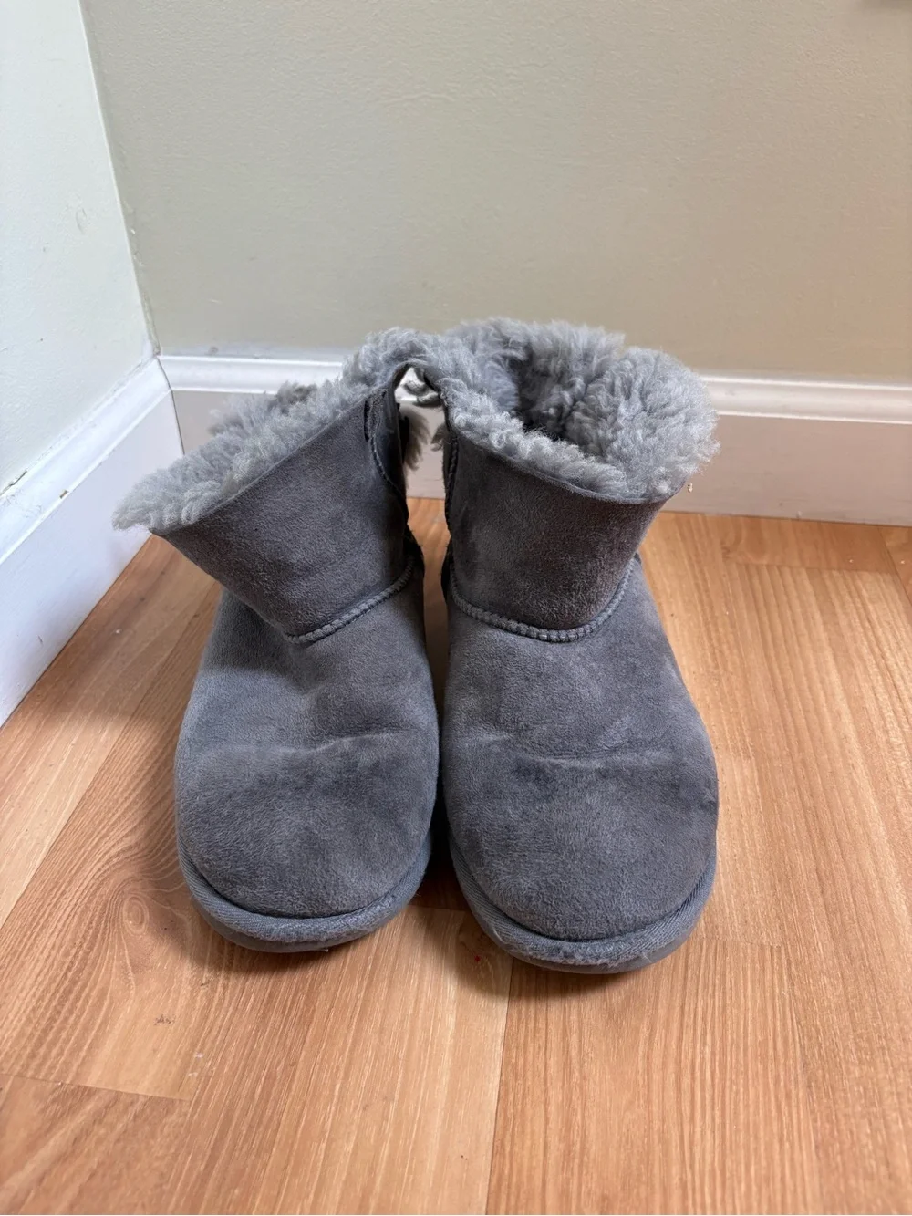 UGG Kids Short Gray Shearling-Lined Boots